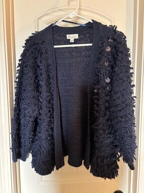 Cato Navy Loop-Texture Open-Front Women's Cardigan